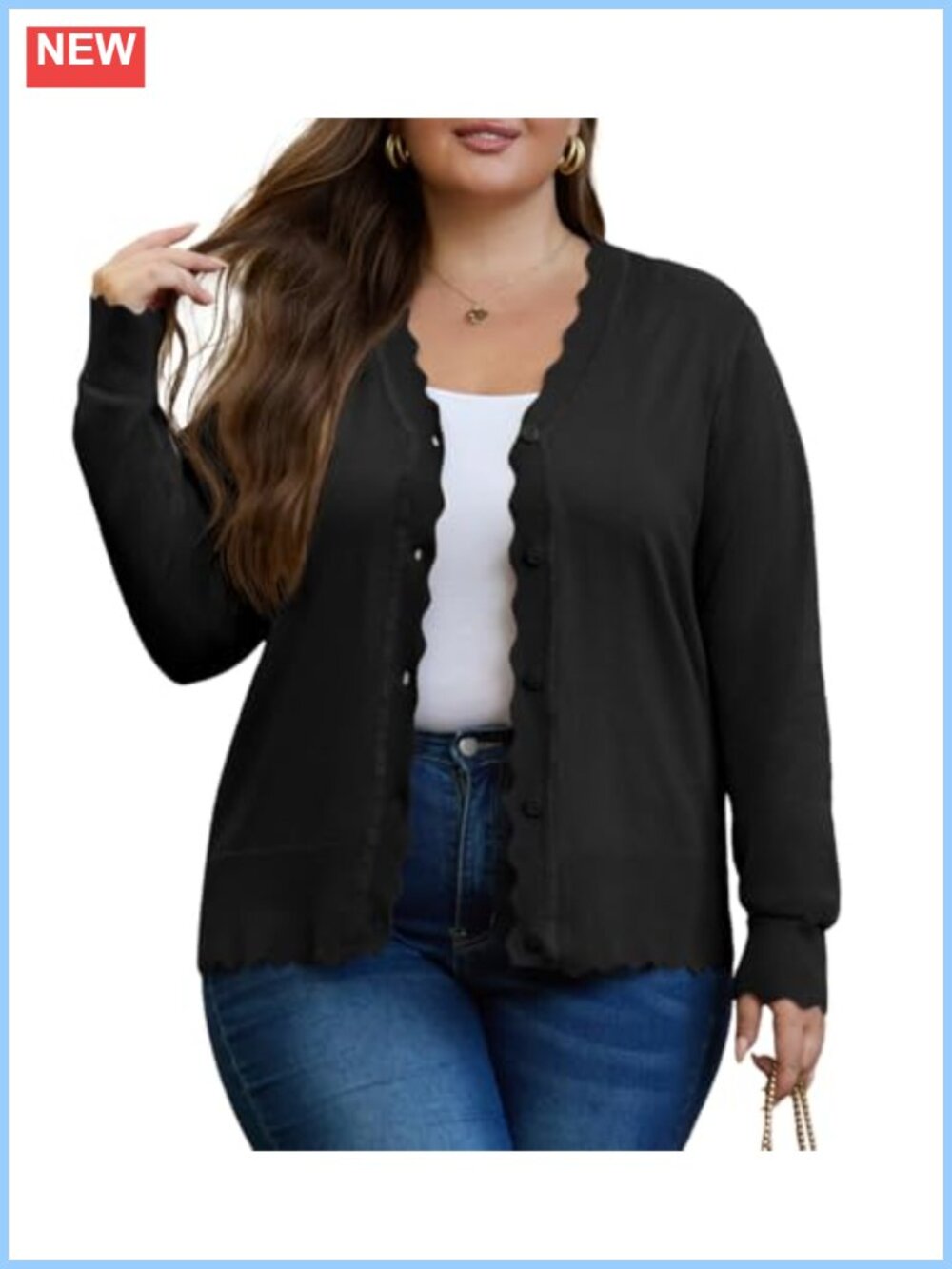 Plus Size Women's Wave Edge Cardigan Sweater Long Sleeve Open Front Knit
